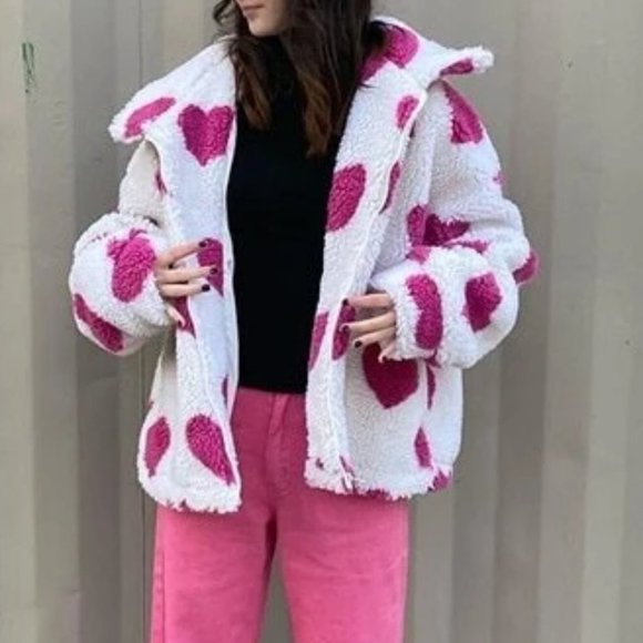 Queen of Hearts Teddy Jacket Coat pink cream - Picture 5 of 11